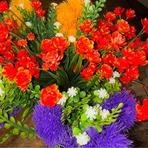 Vibrant Artificial Floral Bundles (7 Pack) Purple, Orange, Yellow, White